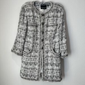 Carlisle Women’s Tweed Cotton Blend Coat Sz 12 Raw Edges Quiet Luxury Chic Glam